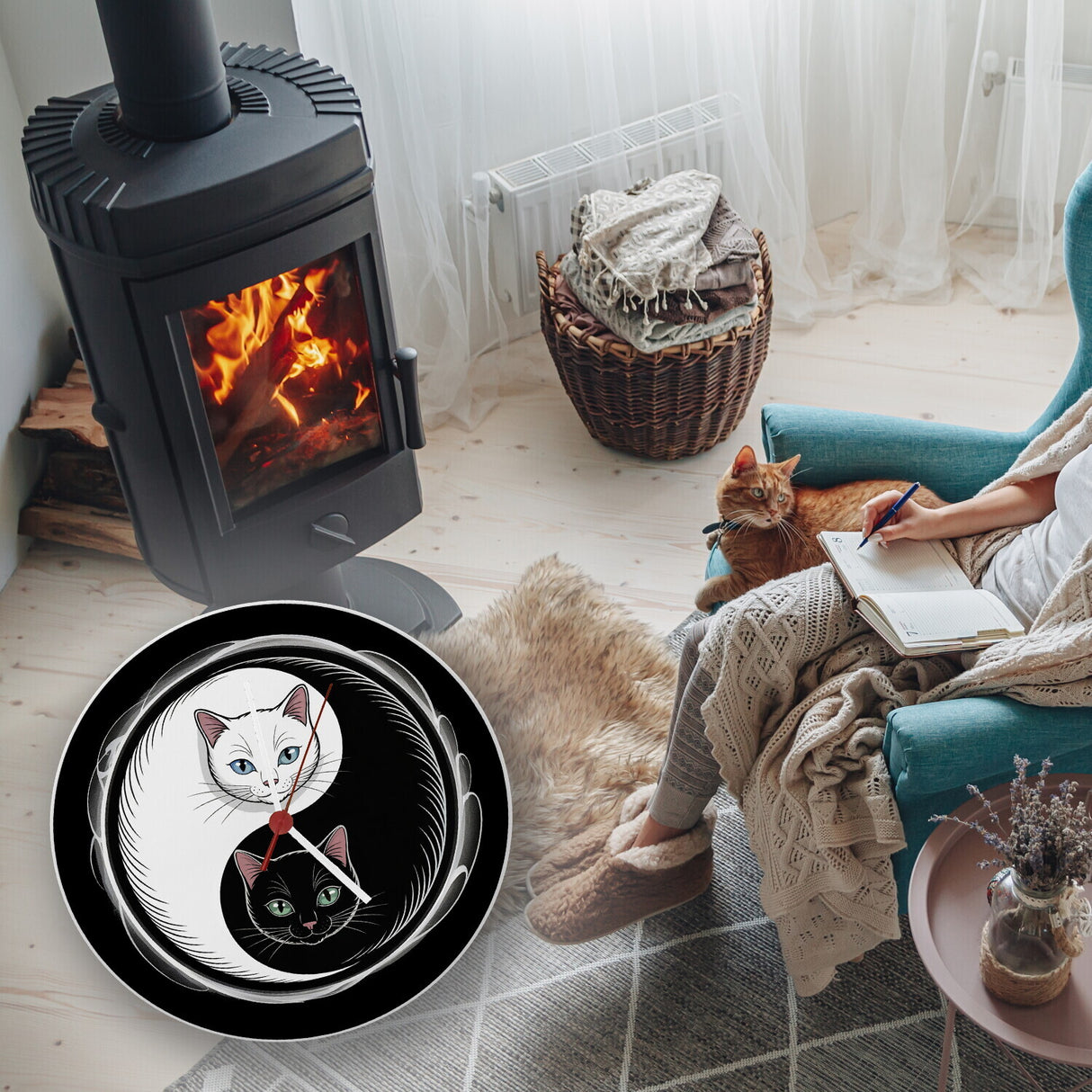 Katzen Yin und Yang Wanduhr für Katzenliebhaber