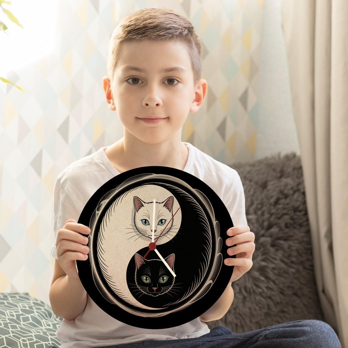 Katzen Yin und Yang Wanduhr für Katzenliebhaber