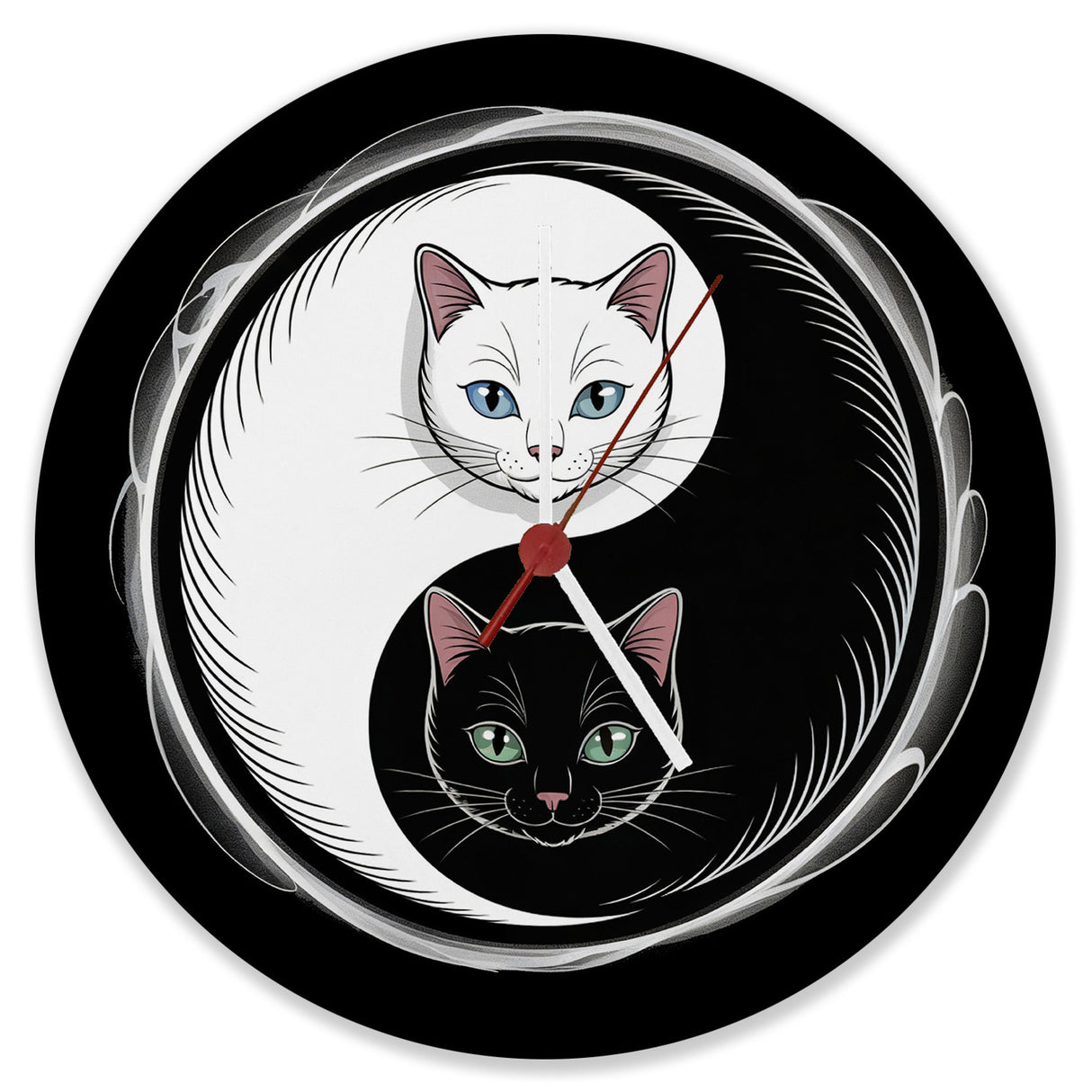 Katzen Yin und Yang Wanduhr für Katzenliebhaber