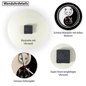 Katzen Yin und Yang Wanduhr für Katzenliebhaber