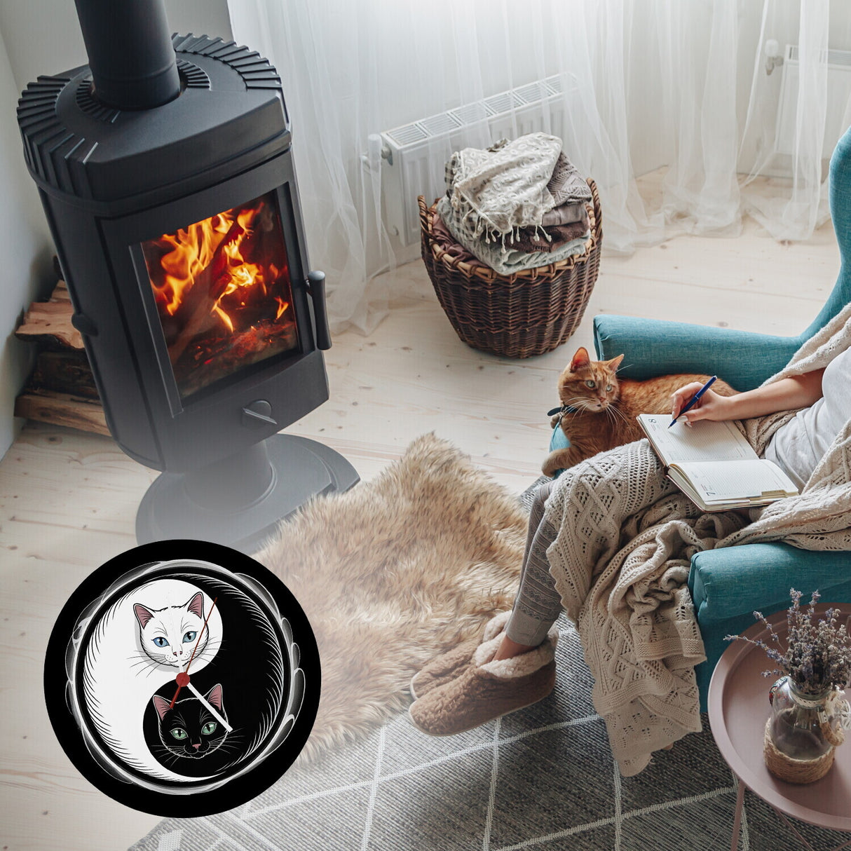 Katzen Yin und Yang Wanduhr für Katzenliebhaber
