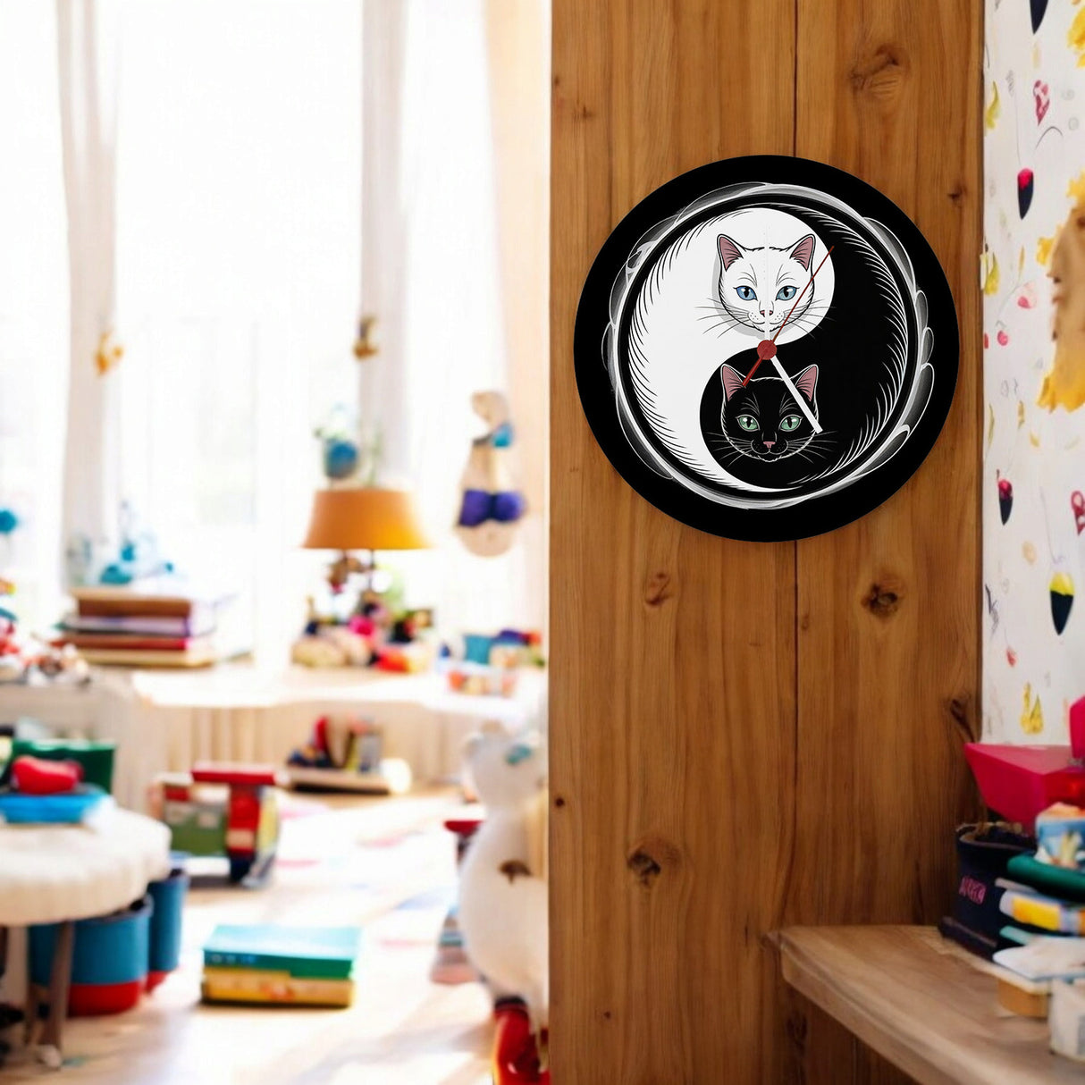 Katzen Yin und Yang Wanduhr für Katzenliebhaber