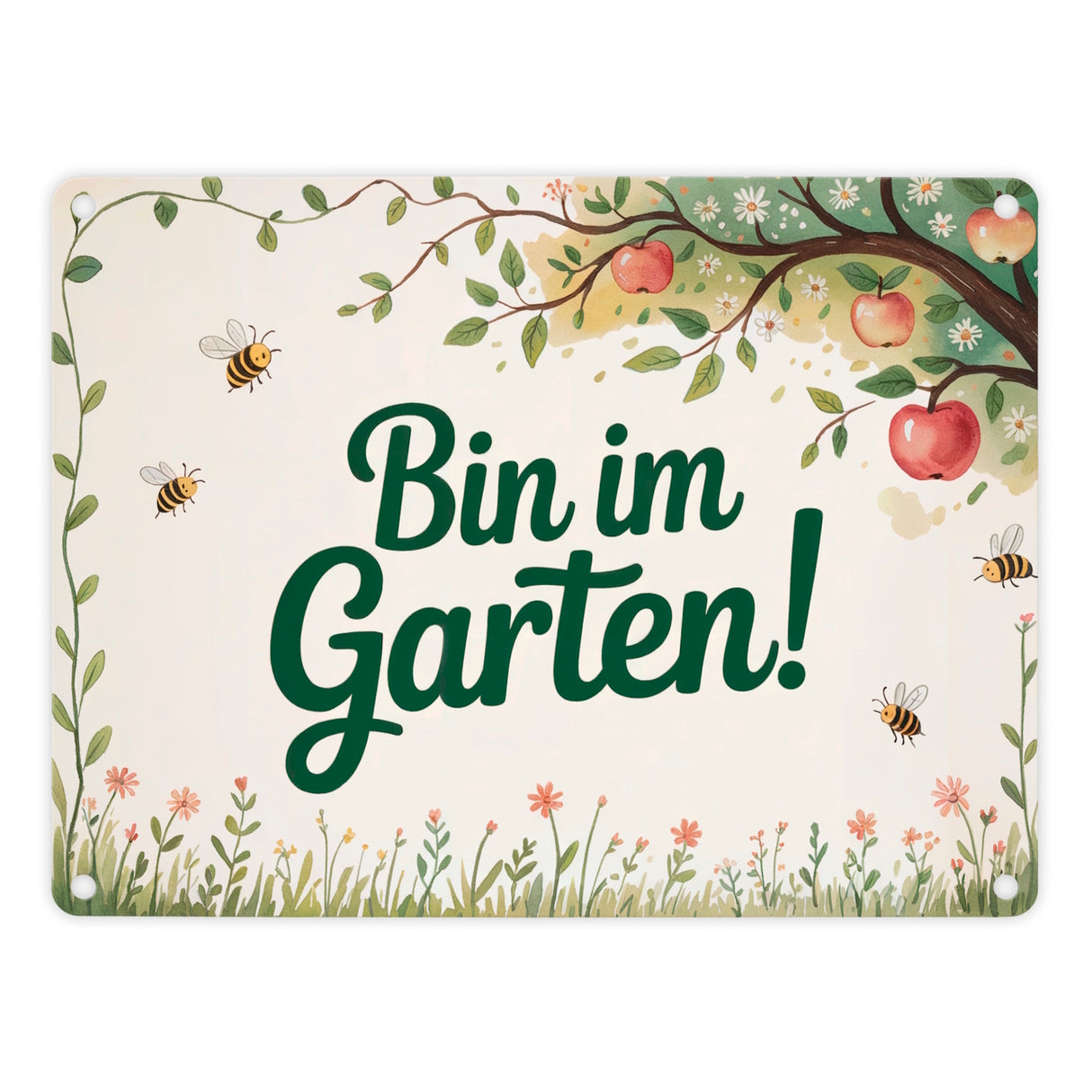 Bin im Garten! Metallschild in 15x20 cm Apfelbaum mit Bienen