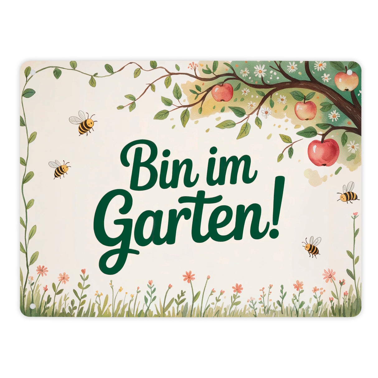 Bin im Garten! Metallschild in 15x20 cm Apfelbaum mit Bienen