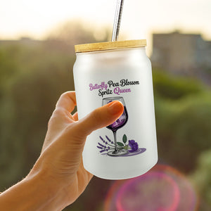 Butterfly Pea Blossom Spritz Queen Trinkglas mit Bambusdeckel
