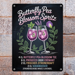 Butterfly Pea Blossom Spritz Metallschild in 15x20 cm Cocktail-Rezept für die Bar oder Küche