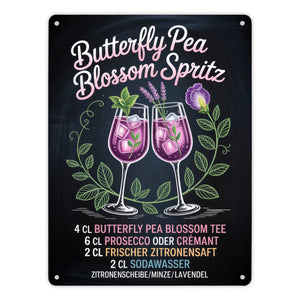 Butterfly Pea Blossom Spritz Metallschild in 15x20 cm Cocktail-Rezept für die Bar oder Küche