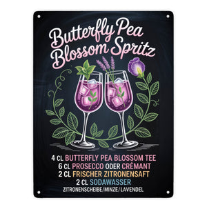 Butterfly Pea Blossom Spritz Metallschild in 15x20 cm Cocktail-Rezept für die Bar oder Küche