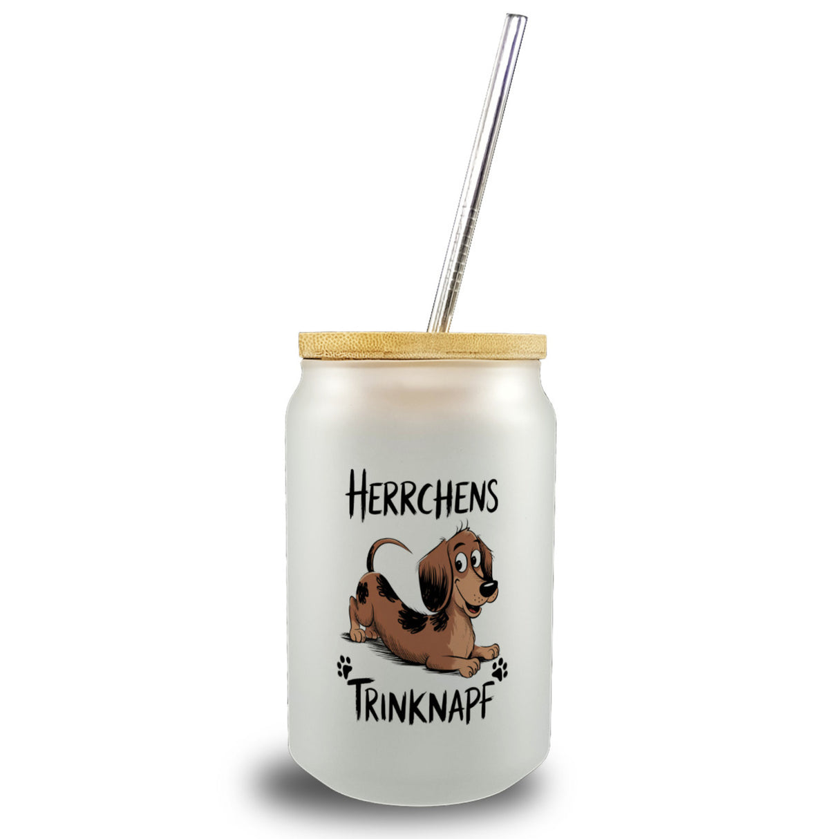 Dackel Cartoon Herrchens Trinknapf Trinkglas mit Bambusdeckel