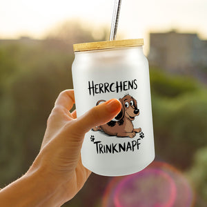 Dackel Cartoon Herrchens Trinknapf Trinkglas mit Bambusdeckel