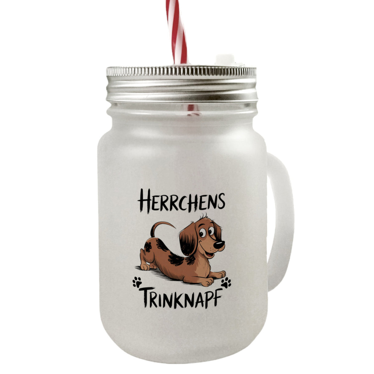 Dackel Cartoon Herrchens Trinknapf Trinkglas mit Bambusdeckel