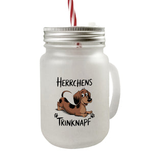 Dackel Cartoon Herrchens Trinknapf Trinkglas mit Bambusdeckel