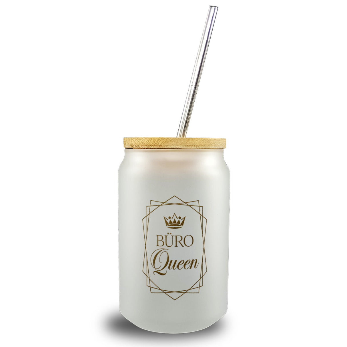 Büro Queen Trinkglas mit Bambusdeckel Kronensymbol