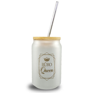 Büro Queen Trinkglas mit Bambusdeckel Kronensymbol