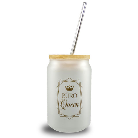 Büro Queen Trinkglas mit Bambusdeckel Kronensymbol