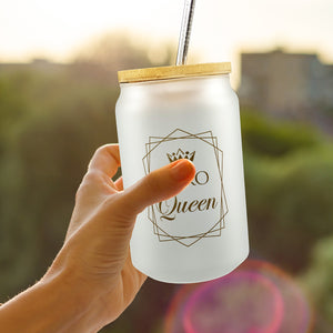 Büro Queen Trinkglas mit Bambusdeckel Kronensymbol