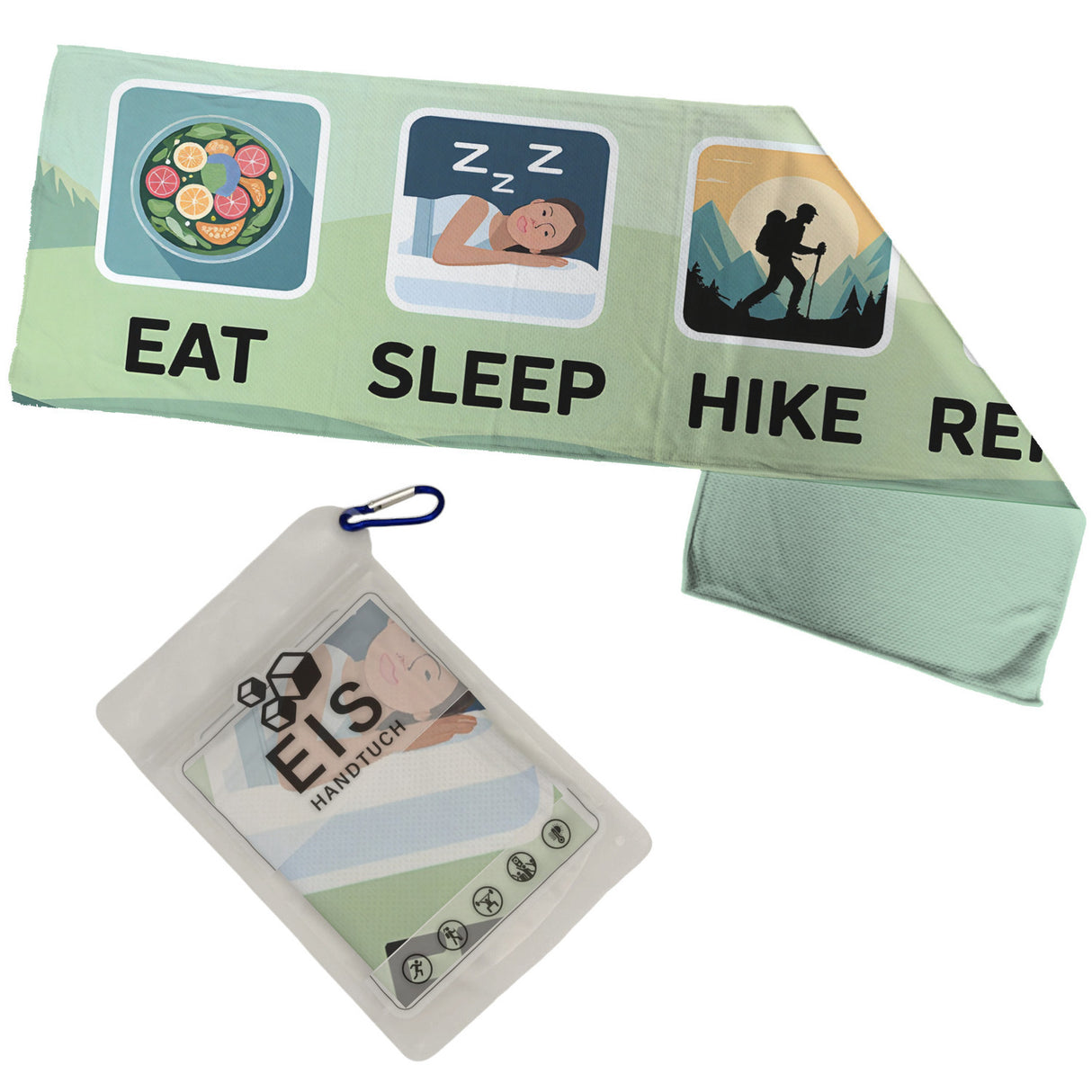 EAT SLEEP HIKE REPEAT Eishandtuch für Wanderer