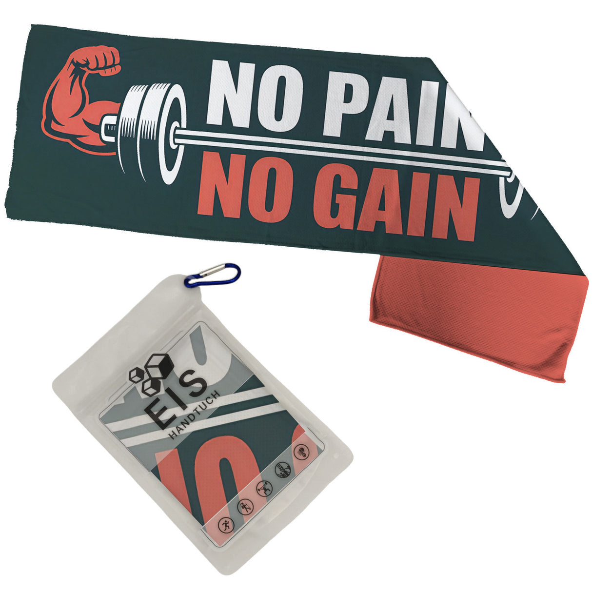 No Pain No Gain Eishandtuch mit Hantel Grafik