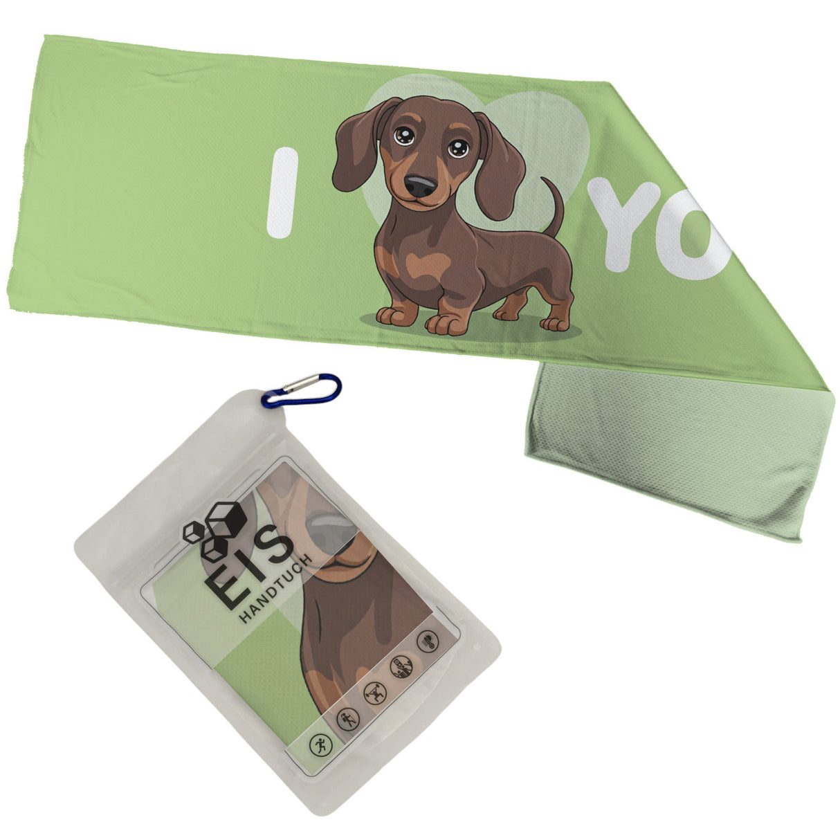 I love YOU! Dackel Eishandtuch mit Herzmotiv