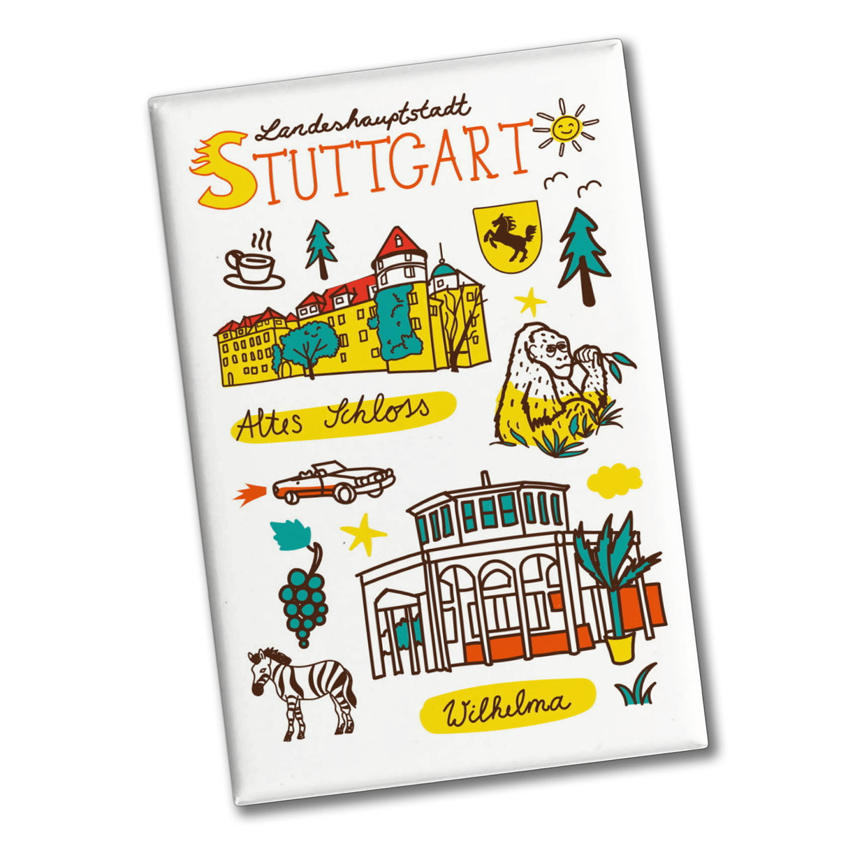 Stuttgart Wimmelbild Souvenir Magnet - Wilhelma und altes Schloss
