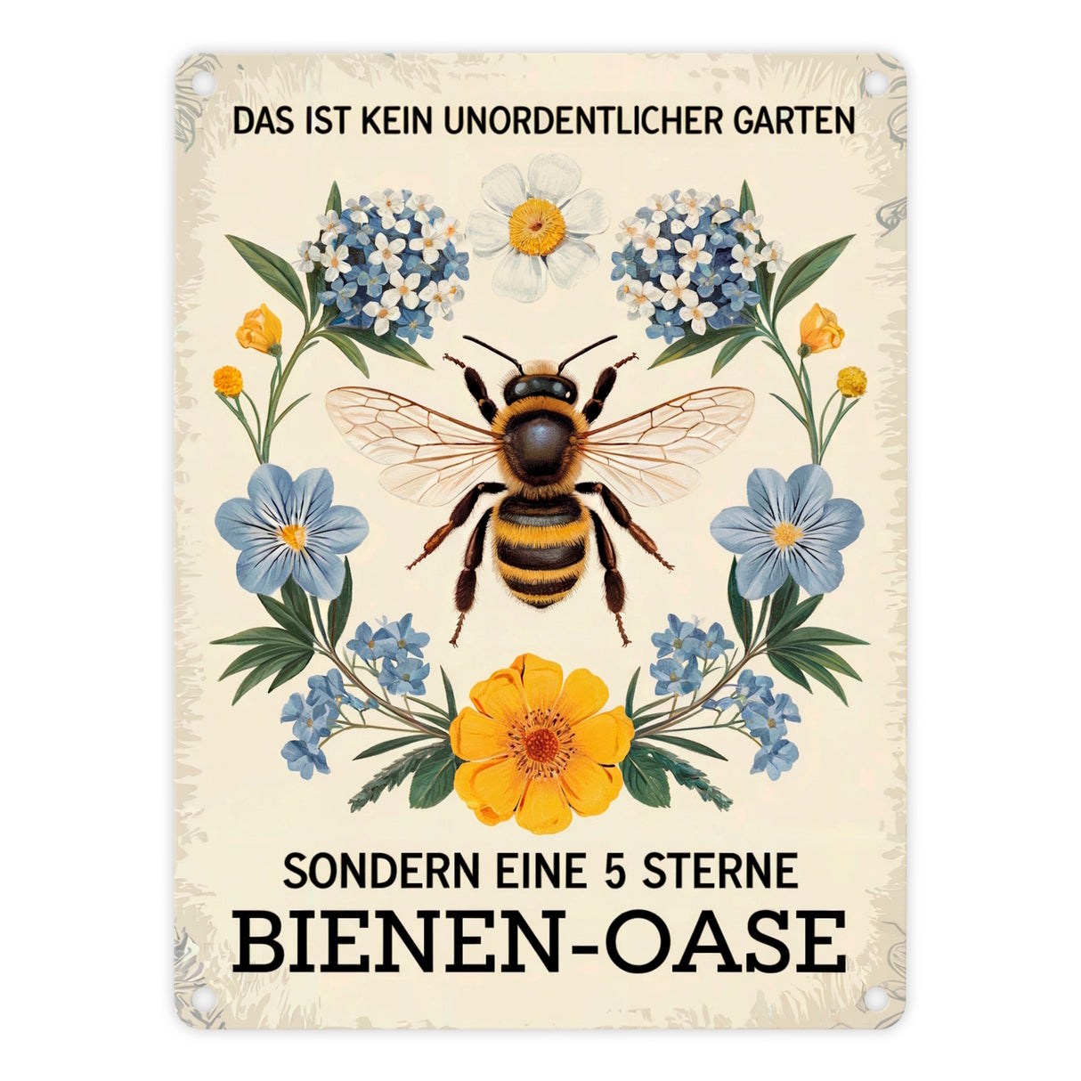 Biene mit Blumen DAS IST KEIN UNORDENTLICHER GARTEN Metallschild in 15x20 cm