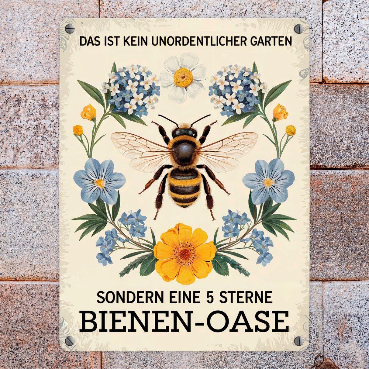 Biene mit Blumen DAS IST KEIN UNORDENTLICHER GARTEN Metallschild in 15x20 cm
