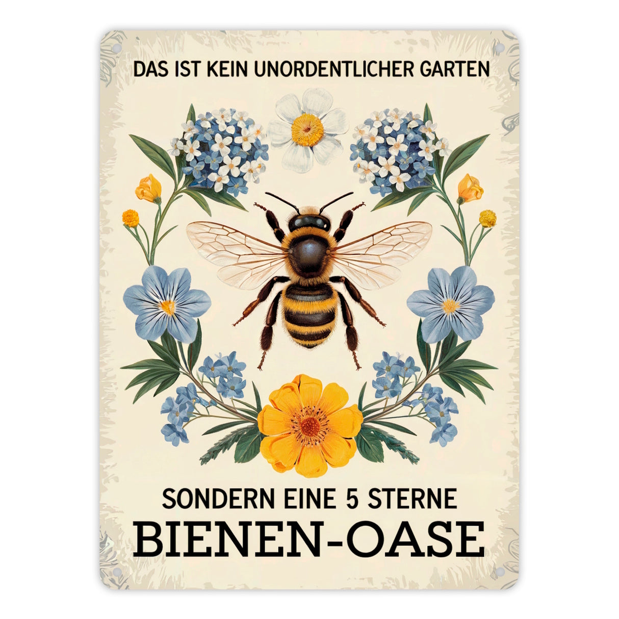 Biene mit Blumen DAS IST KEIN UNORDENTLICHER GARTEN Metallschild in 15x20 cm