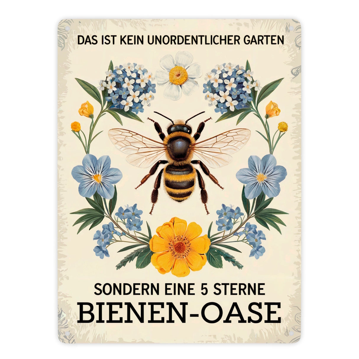 Biene mit Blumen DAS IST KEIN UNORDENTLICHER GARTEN Metallschild in 15x20 cm