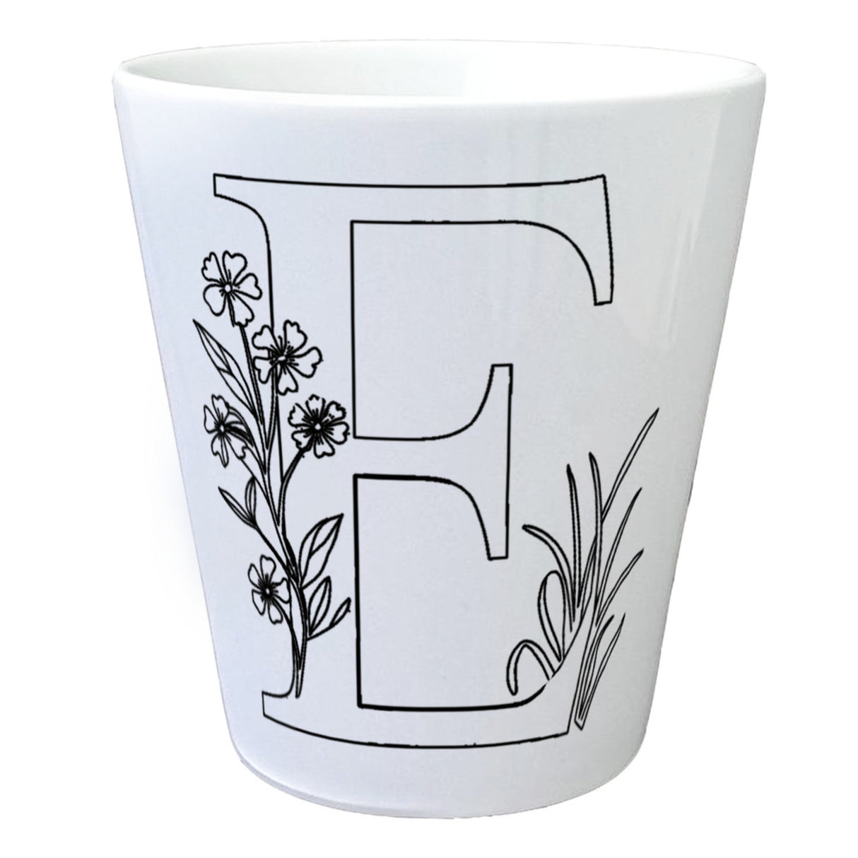 Floral Buchstabe E Blumentopf zum Ausmalen für Kunstliebhaber