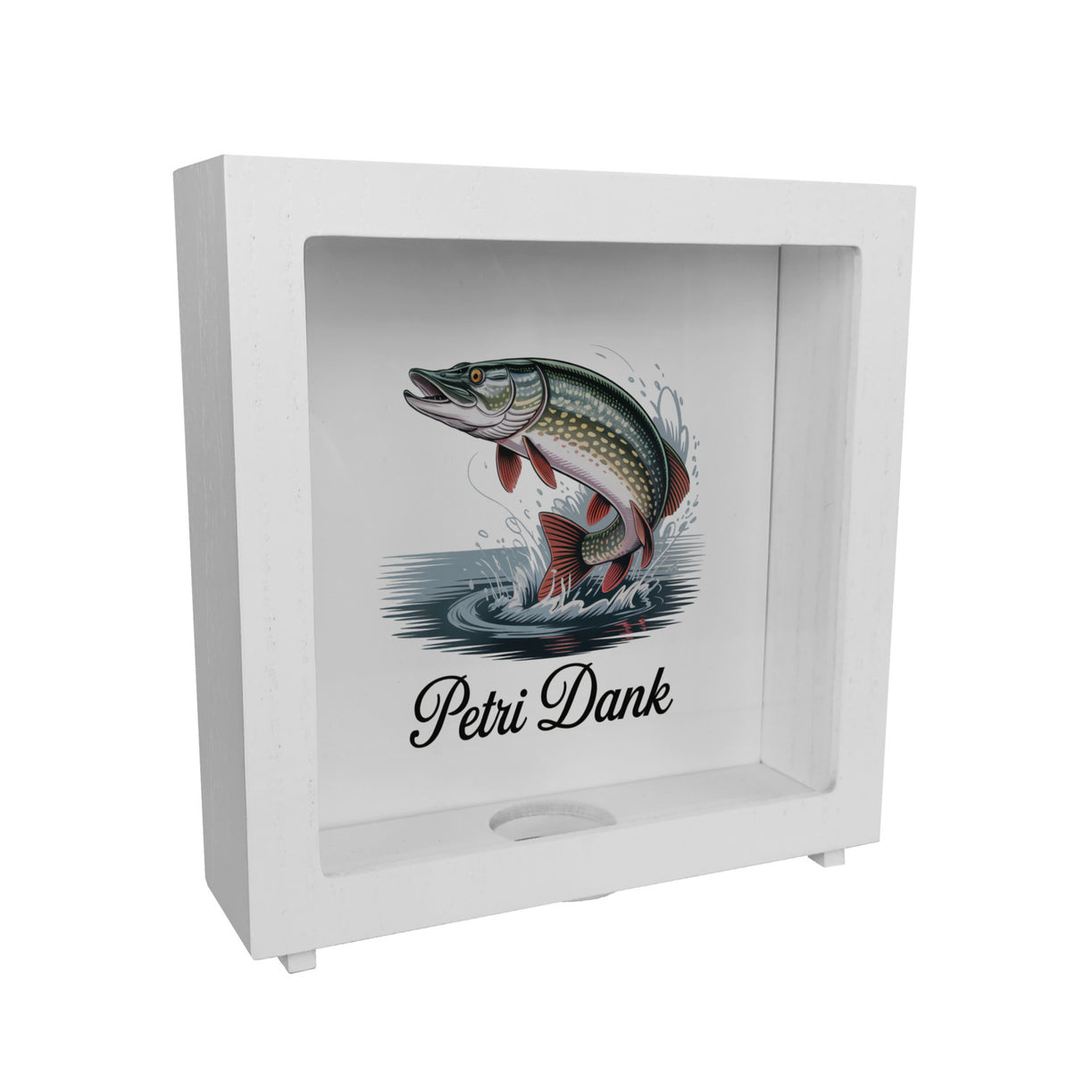 Petri Dank Spardose mit prächtigem Hecht für Angler