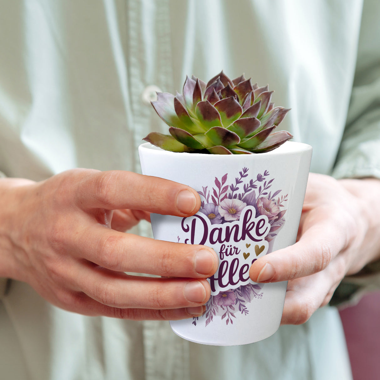 Danke Für Alles Blumentopf mit Aquarellblumen