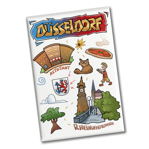 Düsseldorf Pop Art Comic Souvenir Souvenir Magnet - Rheinuferpromenade