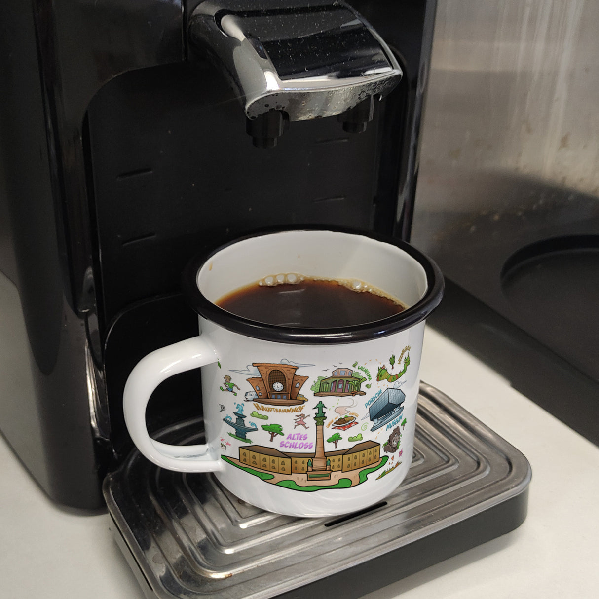 Stuttgart Pop Art Comic Emaille Tasse