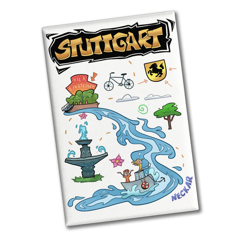 Stuttgart Pop Art Comic Souvenir Souvenir Magnet - Neckar