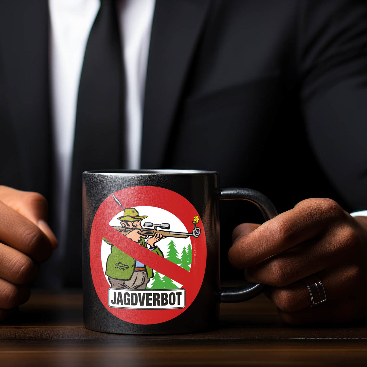 Jagdverbot Tasse mit Verbotsschild