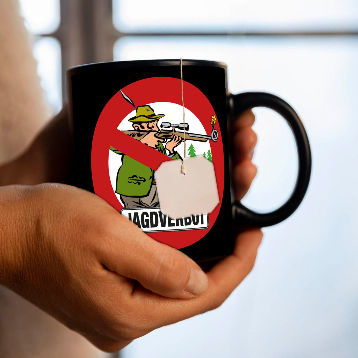 Jagdverbot Tasse mit Verbotsschild