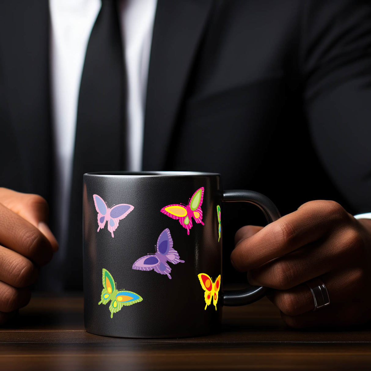 Schmetterling Tasse in Schwarz