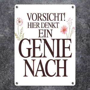 Vorsicht Genie am Werk Metallschild in 15x20 cm Dekoration