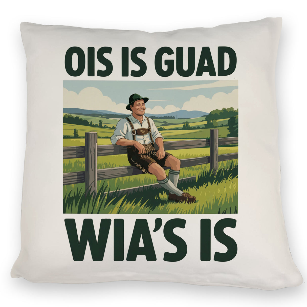 Zufriedener Bauer Ois is guad wia´s is Kissen