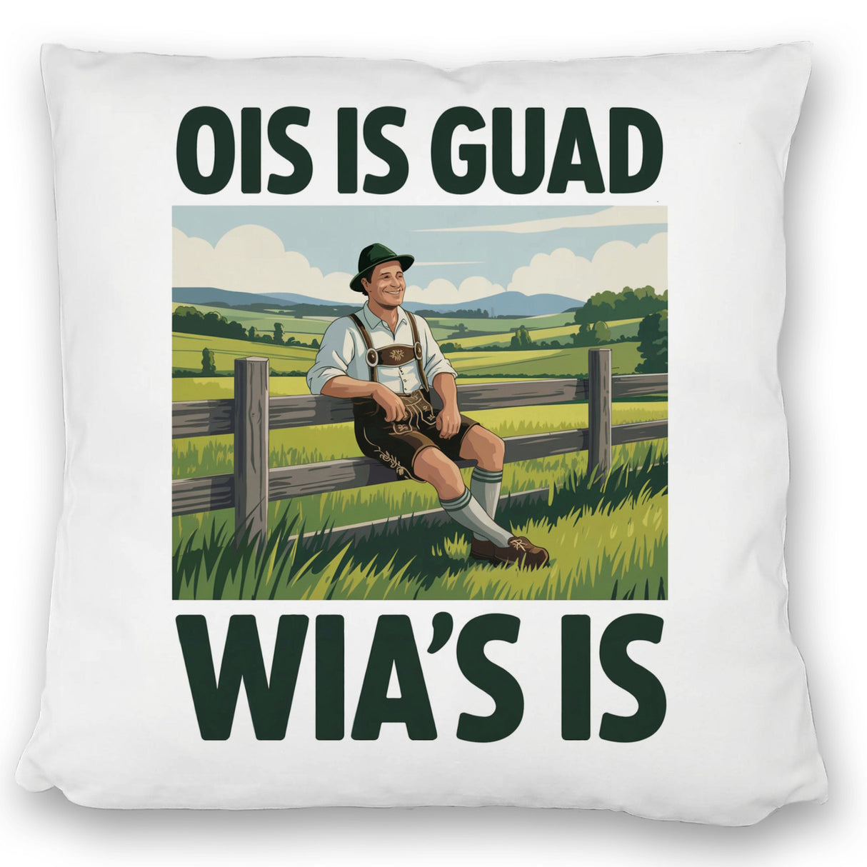 Zufriedener Bauer Ois is guad wia´s is Kissen