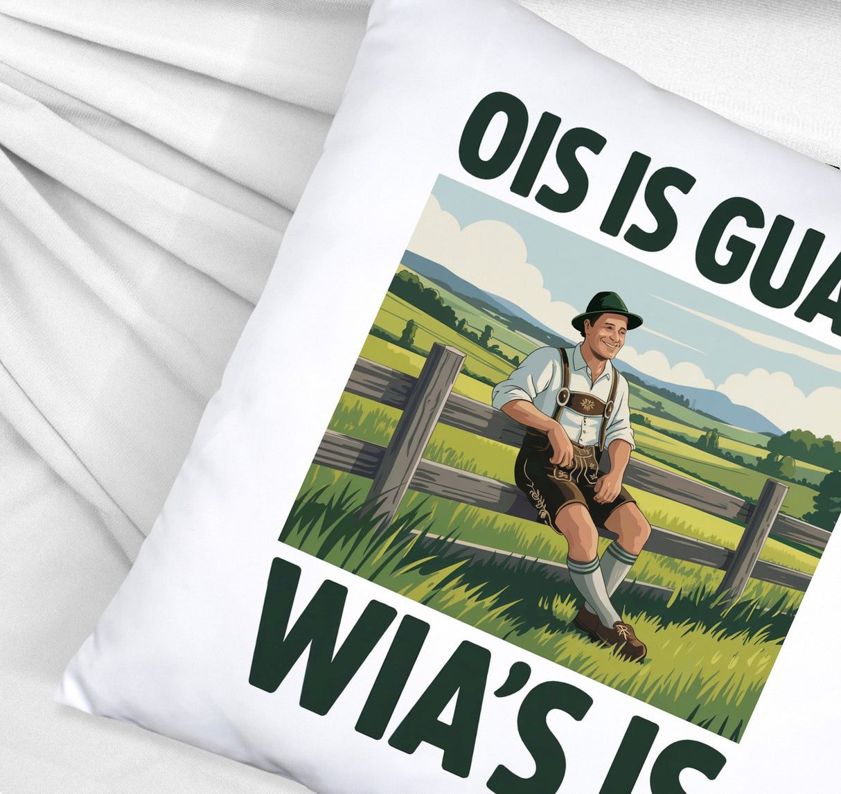 Zufriedener Bauer Ois is guad wia´s is Kissen