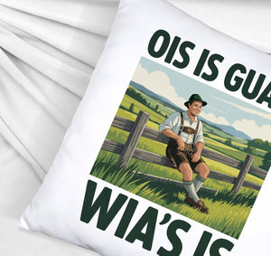 Zufriedener Bauer Ois is guad wia´s is Kissen