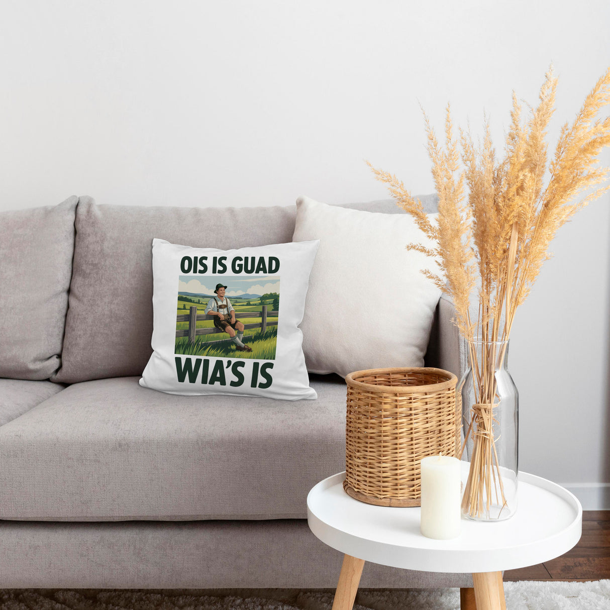 Zufriedener Bauer Ois is guad wia´s is Kissen