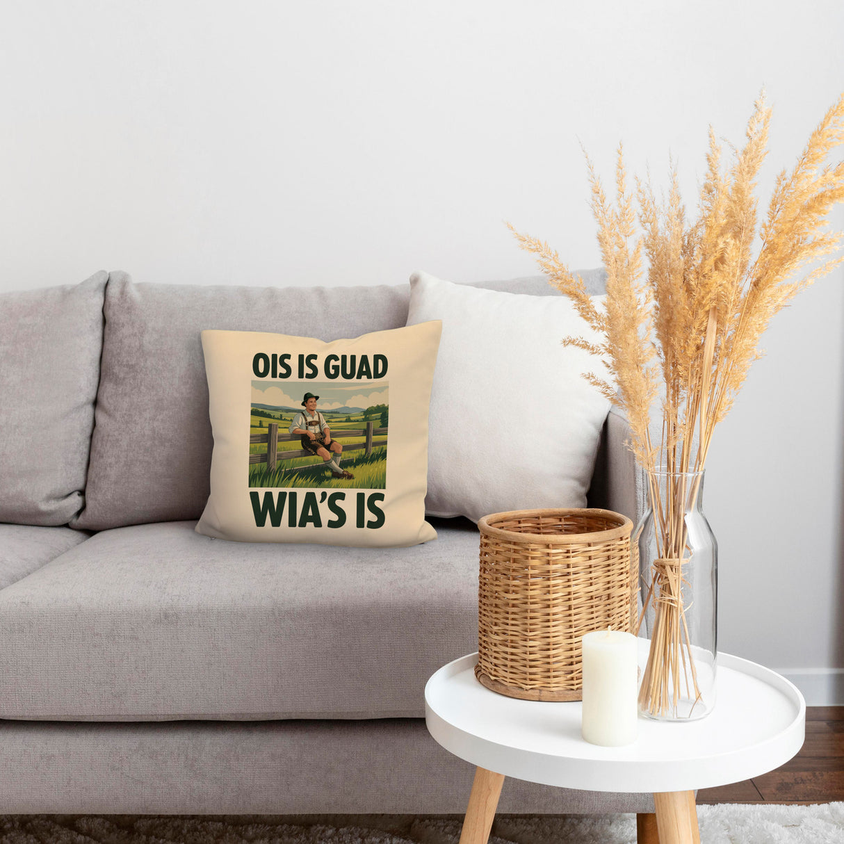 Zufriedener Bauer Ois is guad wia´s is Kissen