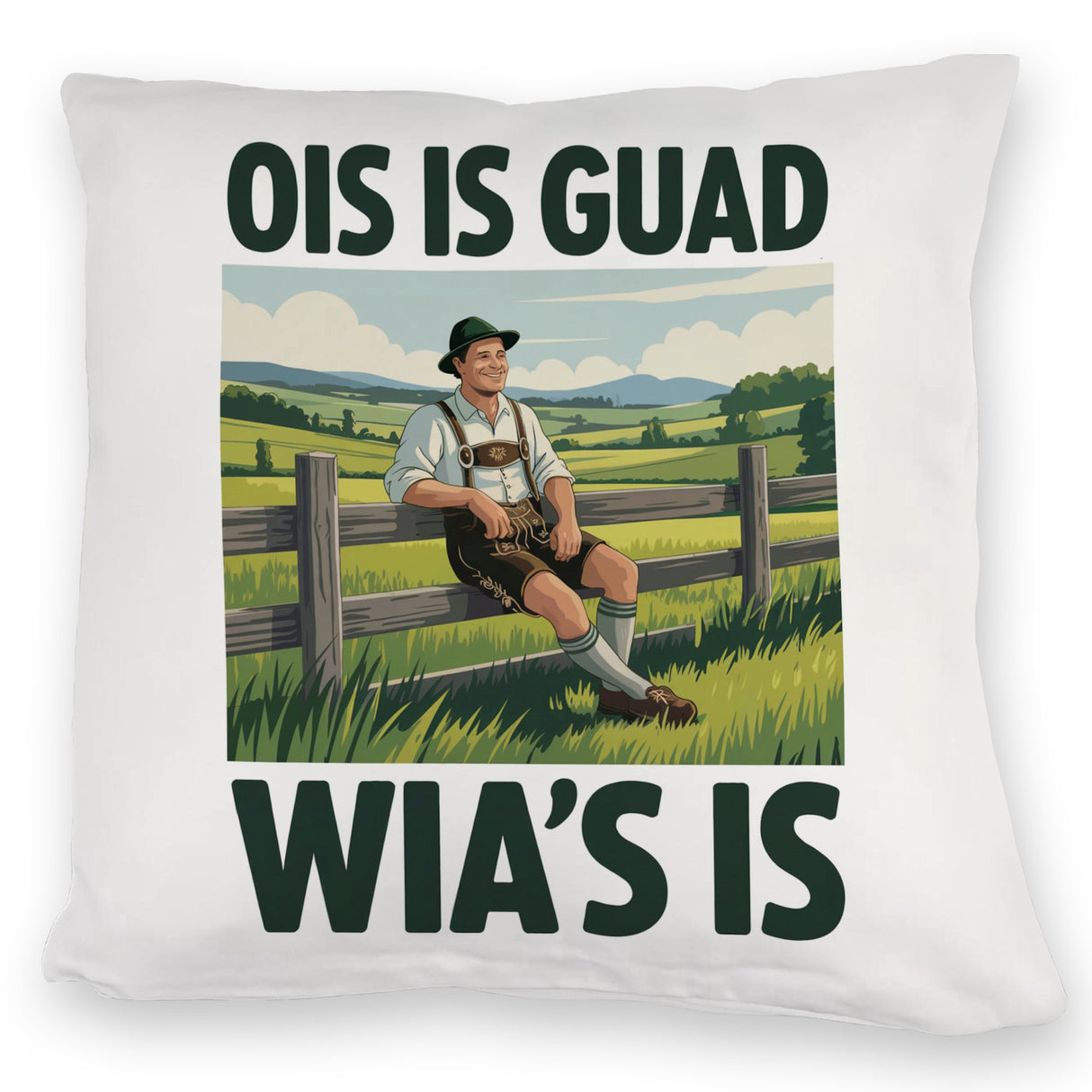 Zufriedener Bauer Ois is guad wia´s is Kissen