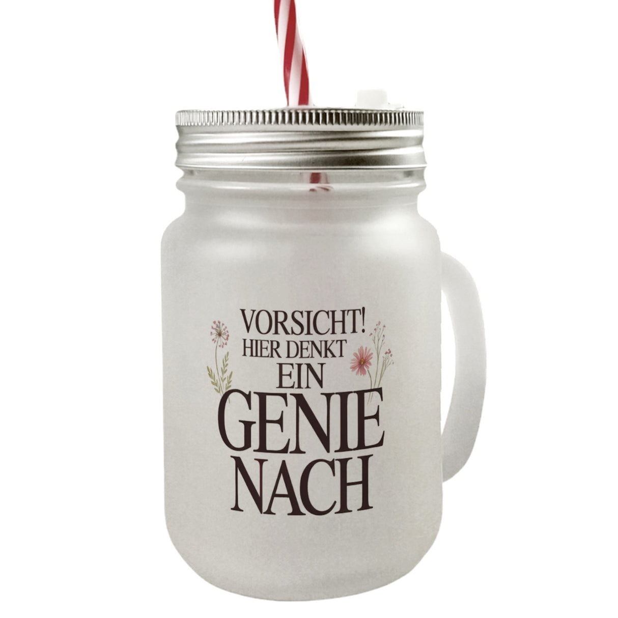 Vorsicht Genie am Werk Trinkglas mit Bambusdeckel Dekoration