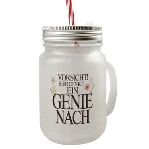 Vorsicht Genie am Werk Trinkglas mit Bambusdeckel Dekoration