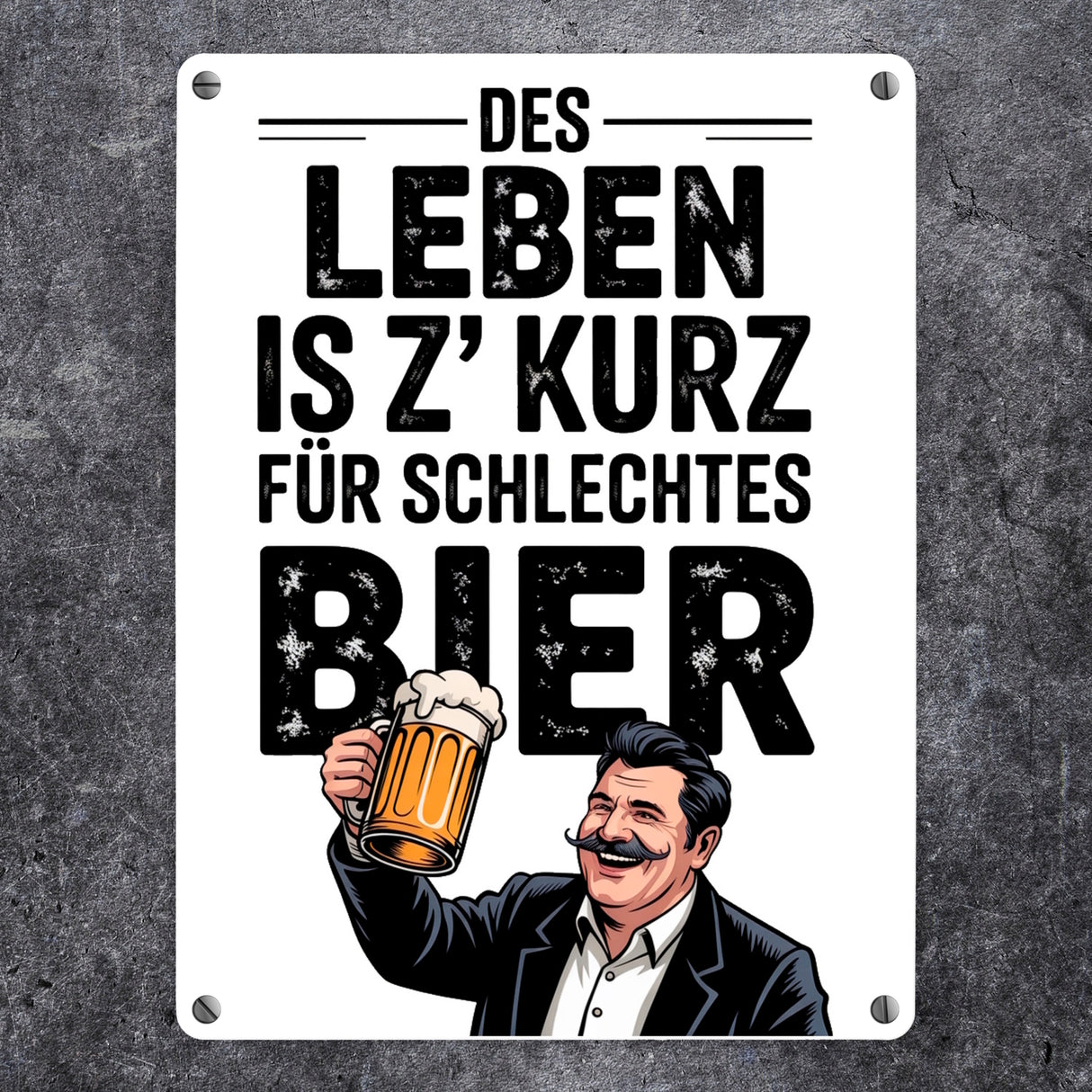 Leben zu kurz für schlechtes Bier Metallschild in 15x20 cm Mann mit Bierkrug