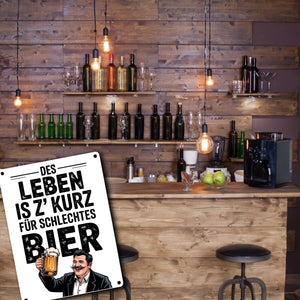 Leben zu kurz für schlechtes Bier Metallschild in 15x20 cm Mann mit Bierkrug