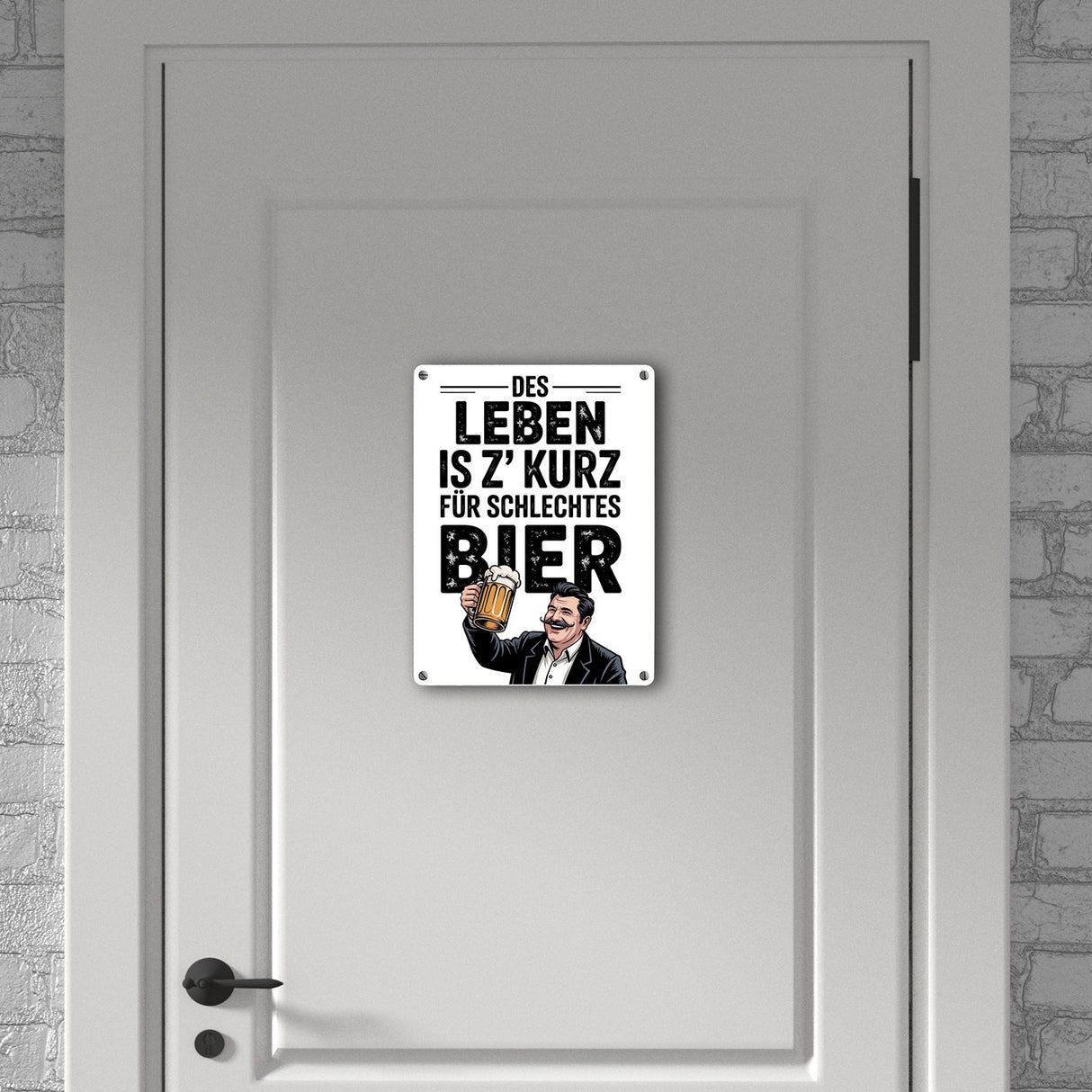 Leben zu kurz für schlechtes Bier Metallschild in 15x20 cm Mann mit Bierkrug